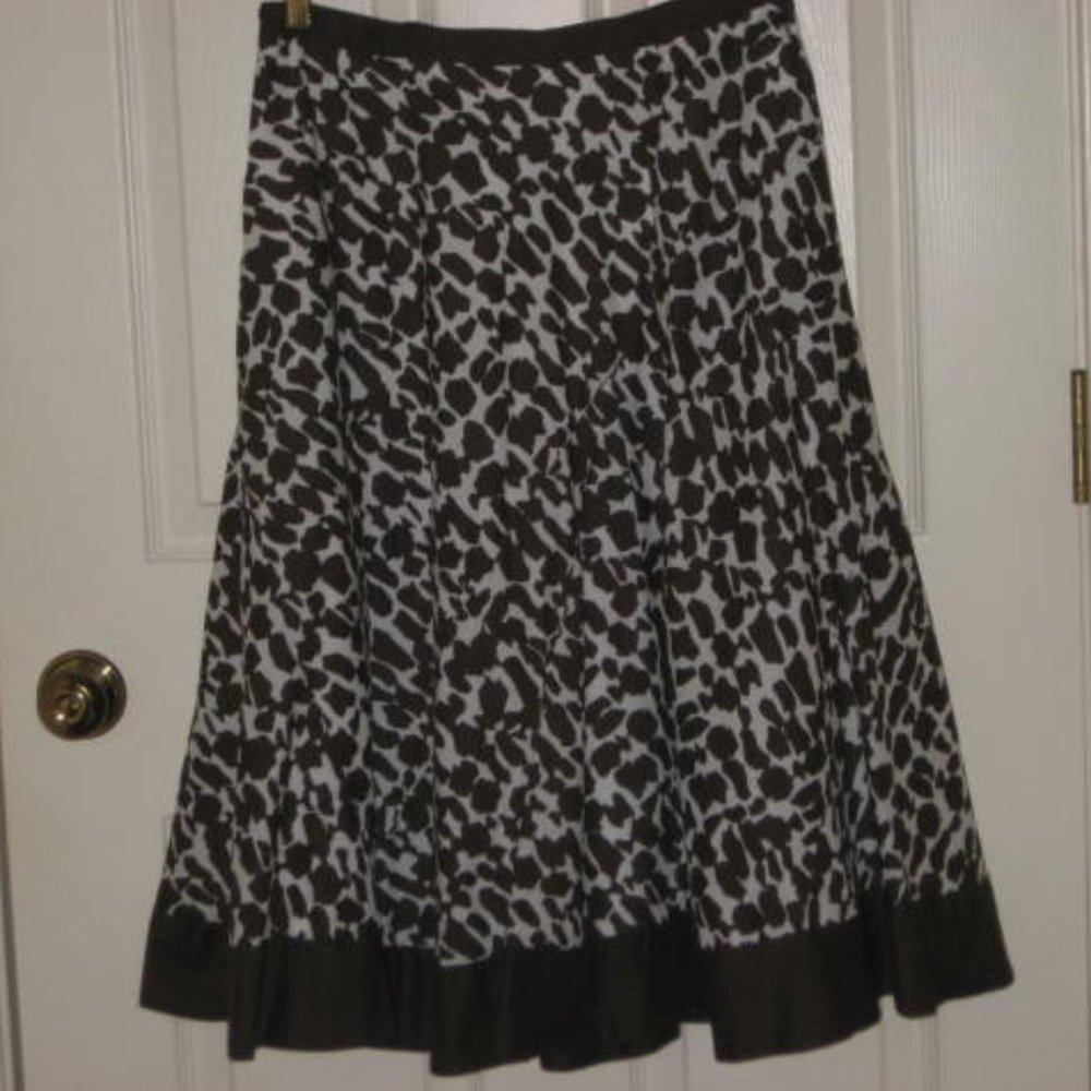 Chicos Animal Leopard Flared Midi Skirt Sz 1 M Brown Cotton Lined 28" EUC - Picture 11 of 14